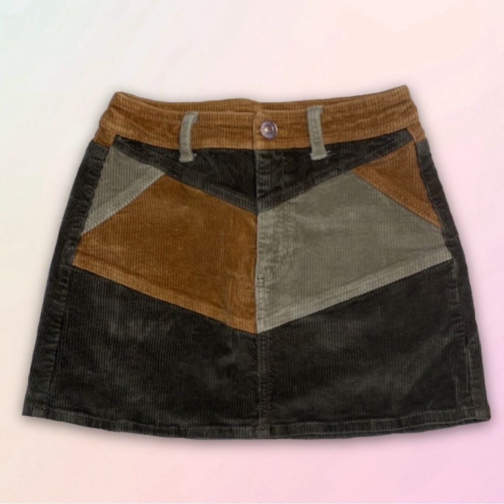 AEO, High Rise, A-Line, Corduroy, Color-block Mini Skirt
